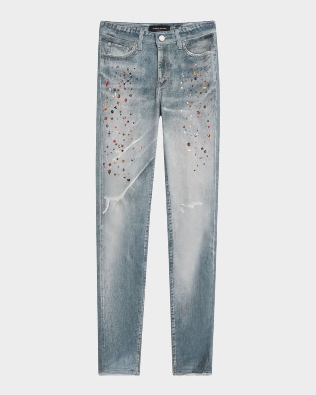 Cyanine Jewel-Print Skinny Jeans